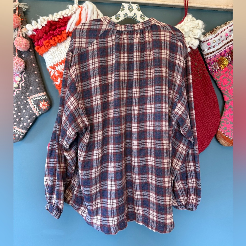 Free People Northern Bound Plaid blouse long sleeve flannel top sz large - Picture 6 of 12